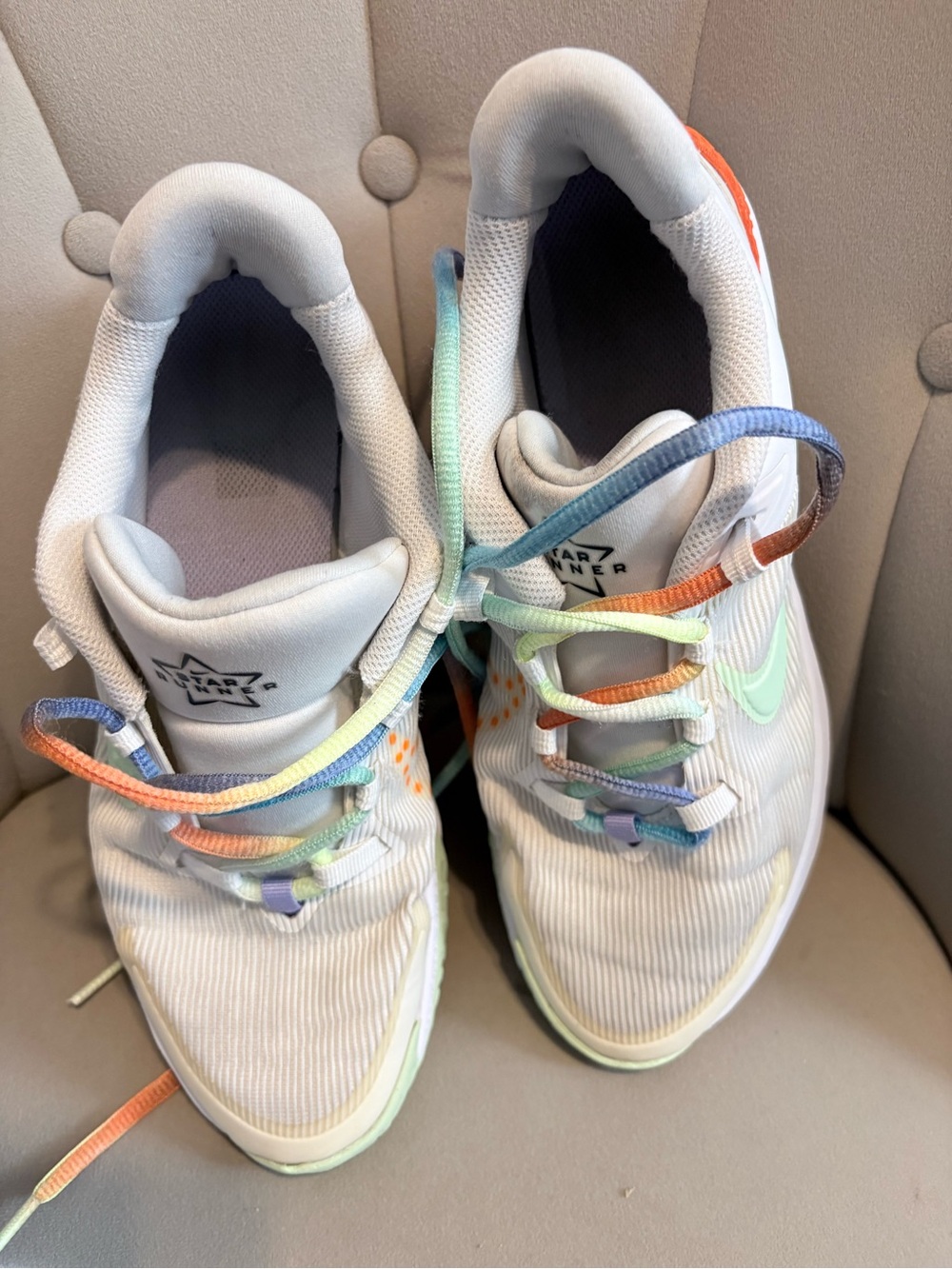 Nike White Sneakers with Pastel Rainbow Accents
